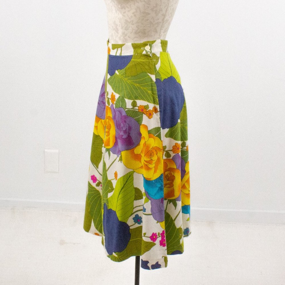 Vintage 60s 50s Pinup Floral Print Midi Skirt - Picture 6 of 7